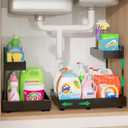 REALINN Expandable Under Sink Organizers and Storage, 2 Tier Under Cabinet Organizer, Heights Adjustable Pull Out Rack for Kitchen Bathroom Laundry, Black, 2 Pack