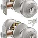 2 Pack Keyed Entry Door Knob Set, All Keyed Same Exterior and Interior Stainless Steel Door Locks, Satin Nickel Front/Entrance Door Knobs Handle