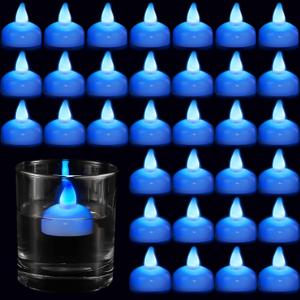 Honoson 24 Pack Flameless LED Floating Candles 1.6'' Waterproof LED Floating Tealights Battery Water Activated Tealights for Valentines Day Weddings Pool Centerpiece Party Decor(Blue)