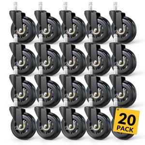 HOLKIE Office Chair Wheels Roller Blade Caster 11x22mm All Black 3 Inch Chair Wheels for Office Rubber Rolling Set of 20 for Carpet Hardwood Floors Gaming Smooth & Silence Gliding