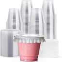 JOLLY CHEF 200 Sets 9 oz Clear Plastic Cups with Flat Lids, and Paper Lid Liners, 9 Ounce Plastic Cups with Flat Lids for Parfait, Snacks, Fruit, Pudding