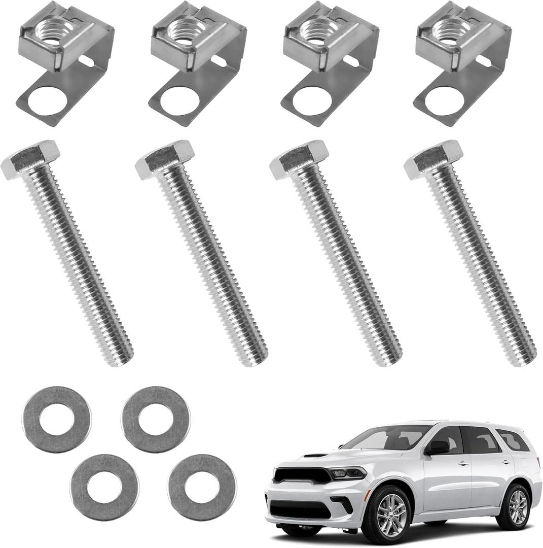 4-Piece Exhaust Manifold Hardware Kit with Flange Bolts & U-Nuts Compatible with 2004-2024 Chrysler Aspen Dodge Dakota Challenger Ram 1500 Jeep Wrangler Replaces 03442 6036734AA 6036684AA