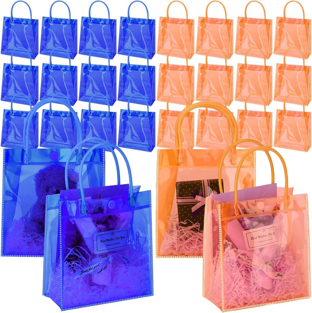 Sweetude 24 Pack Blue and Orange Birthday Decorations Gift Bags with Handles PVC Clear Goodie Bags Party Dart Gift Bag Anime Party Favors Cartoon Supplies Sports Team Group Event Prize