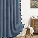 Linen Shower Curtain Blue Grey Cute Black Scalloped Boho Modern Shower Curtains for Bathroom Set, 72" W x 72" L