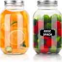 ODDMUCK Glass Mason Jars, 2 Pack 32oz Clear Glass Regular Mouth Canning Jars with Lids for Sealing, Ideal for Food Storage, Snacks, Candies, Jam, Honey, Wedding Favors, Shower Favors, DIY Projects