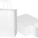 Toovip 50 Pack 8x4.75x10 Inch Medium White Kraft Paper Bags with Handles Bulk, Gift Wrap Bags for Favors Grocery Retail Party Birthday Shopping Business Goody Craft Merchandise Take Out Sacks