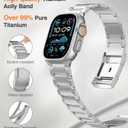 Upgraded Titanium Band Replacement Compatible with Apple Watch Band Ultra 3 Ultra 2/Ultra 49mm,iWatch Series 11/10 46mm,9/8/7 45mm,SE3/SE2/SE/6/5/4 44mm,3/2/1 42mm, Titanium Watch Band, Silver