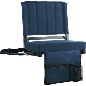 SPORT BEATS Stadium Seats with Back Support Bleacher Chairs with Back and Cushion Thick Padded Bleacher Seats Includes Shoulder Strap (Navy Blue)