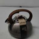 Primula Avalon Whistling Stovetop Tea Kettle, Food Grade Stainless Steel Wide Mouth, Fast to Boil, Cool Touch Handle, 2.5-Quart, Gunmetal Grey and Wood-Look