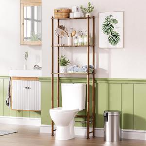 AmazerBath Bamboo Over The Toilet Storage Shelf, Over Toilet Bathroom Organizer Rack, 3-Tier Bathroom Shelves Over Toilet, Space Saver, Walnut Brown