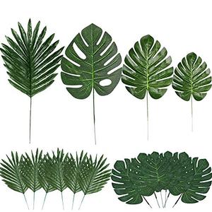 13 Pieces 4 Kinds Artificial Palm Leaves with Faux Stems Tropical Plant Leaves Monstera Leaves Safari Leaves for Hawaiian Luau Party Jungle Beach Table Leave Decorations