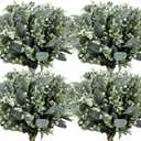 Janinka Mixed Eucalyptus Leaves Stems Bulk with White Seeds Artificial Silver Dollar Leaves Sprays Faux Oval for Wreath Garland Floral Bouquets Arrangement Wedding Greenery Decoration (20 Pcs)