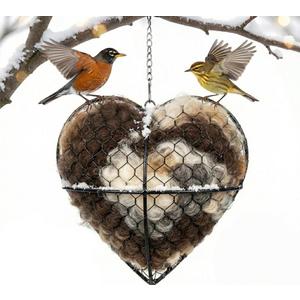 Handmade Alpaca Fiber Bird Nesting Heart, Birds Nests Material Holder, Winter Tree Shelter for Wild Bird, Hummingbird Houses Nest Boxes Gifts for Outside Garden Art Birdhouse