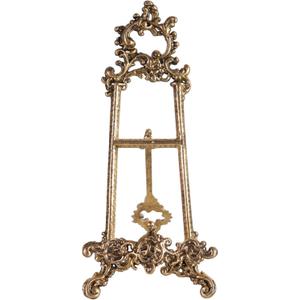 Vintage Cookbook Stand, Small Ornate Easel Fleur De Lis Stand, 12.2" Tall Table Top Display Holder for Recipe Book, Picture Frame, Plate, Antique Gold