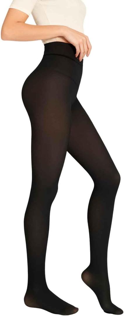 Pocleanyo Fleece Lined Tights Women, Black Fake Translucent Pantyhose Sheer Warm Leggings, Winter Thermal Thick Tights for Women Under Dress XLarge