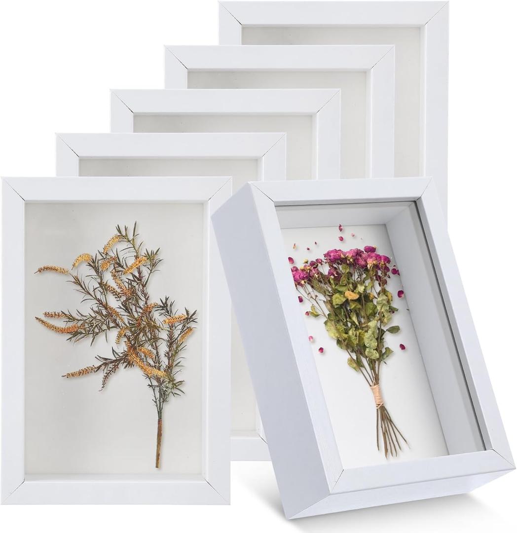 6 Pack 4 x 6 Inches Shadow Box Frame, Small Wood Frame Memory Display Cases,1.2in Depth Picture Frame Case for Dried Flowers, DIY Craft, Memorabilia, Medals and Photos