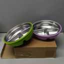 Nuogo 2 Pcs Stainless Steel Baby Suction Plates with Removable Silicone Shell 2-in-1 Metal Toddler Bowl Divided for Picky Eaters Kids Feeding Led Weaning Supplies, Dishwasher Safe (Purple,Green)