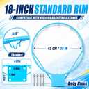 18 Inch Pool Basketball Hoop Replacement Rim, Stainless Steel Rust-Resistant for Outdoor Swimming Pool Games Family Party Adult Water Play, Includes Expansion Screws (Blue)