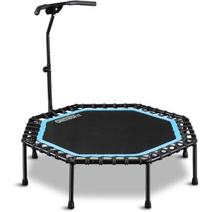 ONETWOFIT 51" Silent Trampoline with Adjustable Handle Bar, Fitness Trampoline Bungee Rebounder Jumping Cardio Trainer Workout for Adults Blue
