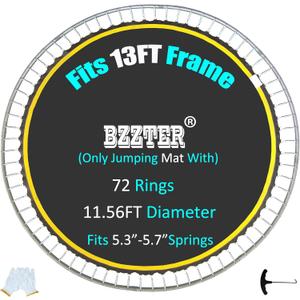 Replacement Trampoline Mat,Fits 13ft Round Frame,with 72 Rings 138.8 Inch Diameter, Fits 5.3"-5.7" Springs,10 Rows of Stitches,w/Pull Hook and GlovesNot Include Spring and Frame