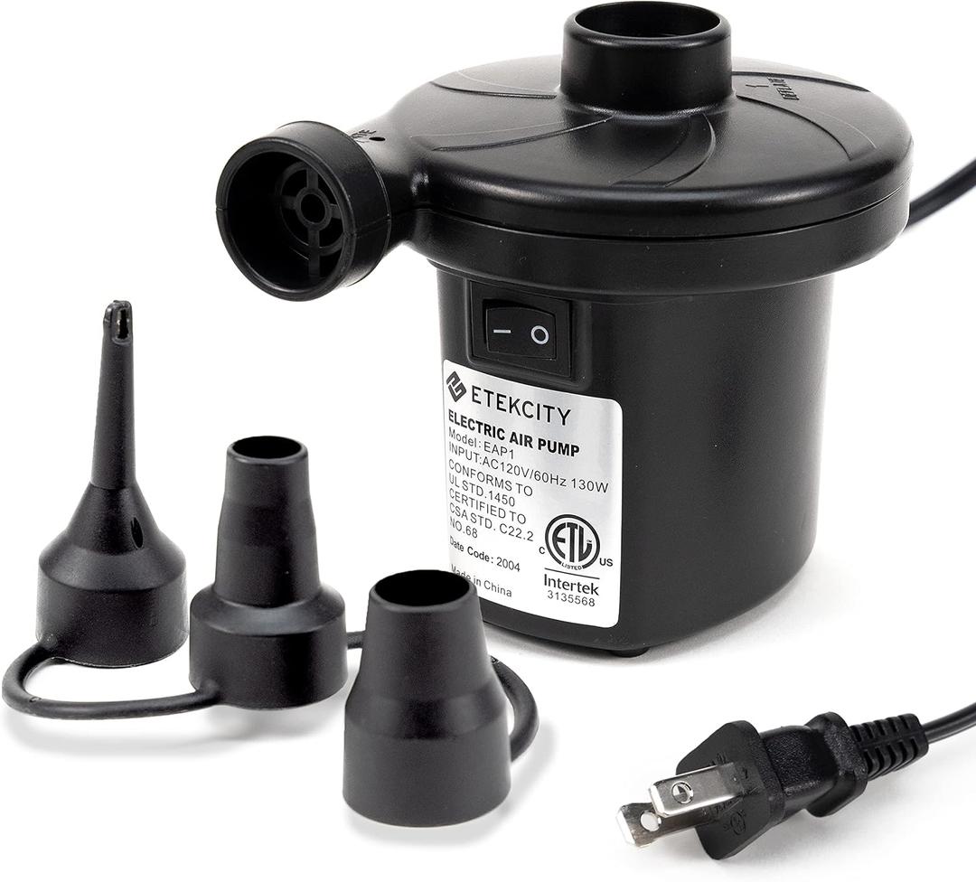 Etekcity Air Pump for Inflatables, Portable Electric Air Mattress Pump, Quick-Fill Perfect Inflator/Deflator for Couch, Blow up Pool Floats Raft Bed Boat Toy with Nozzles, 110-120V, Black (Small)