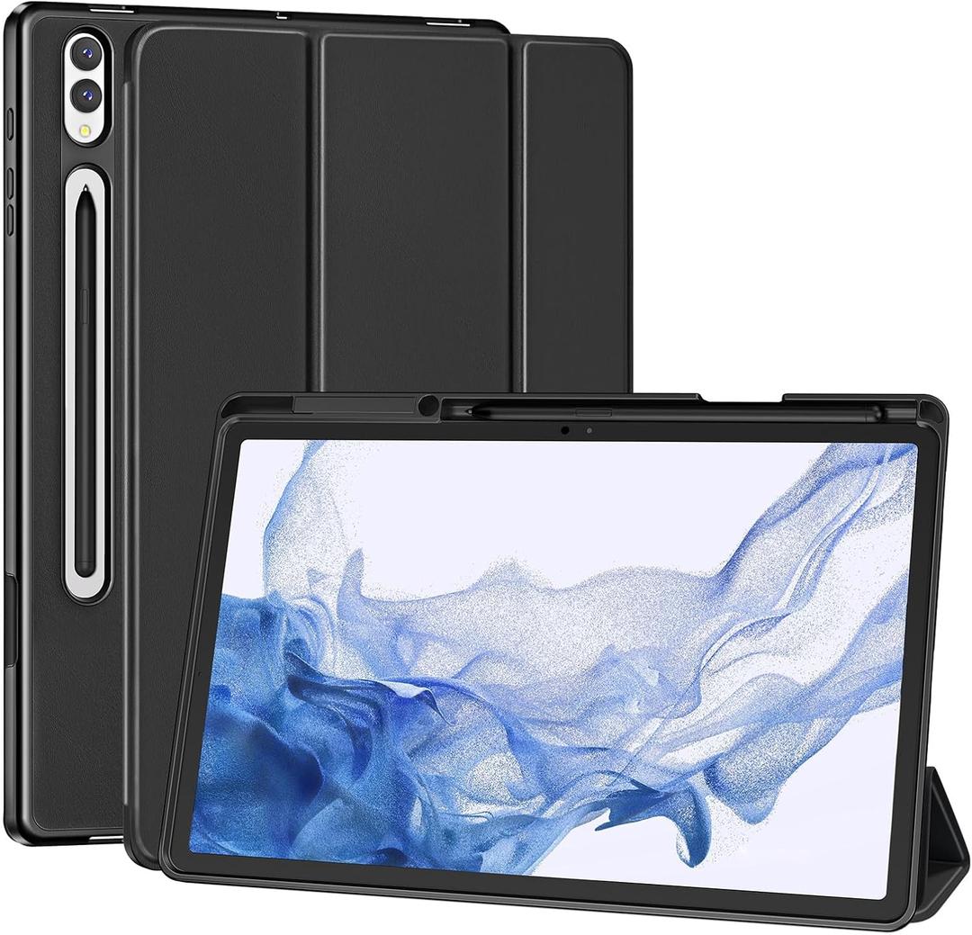 Case for Samsung Galaxy Tab S8 Plus 2022 / S7 FE 2021 / S7 Plus 2020 12.4 Inch with S Pen Holder, Ultra Thin Lightweight Tri-Fold Stand, Auto Wake/Sleep (Black)