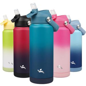 Insulated Water Bottle with Straw Lid,24 oz Stainless Steel Vacuum Metal Bottle with Silicone Handle,Vast