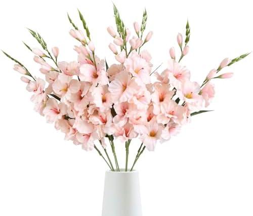 IPOPU 10 PCS Gladiolus Artificial Flowers 30.3 in Gladiolus Flowers Silk Gladiolus Flowers with Stems Artificial Gladiolus Flowers Faux Gladiolus for Home Wedding Office Decoration(Light Pink)