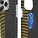 Real Aramid Fiber Case for iPhone 15 Pro Max [6.7 inch] Compatible with MagSafe,600D Aramid Fiber Weave,Thin & Light Cover with a Caseless Feel,Carbon Fiber Textures Design Kevlar Case (Track-SW)