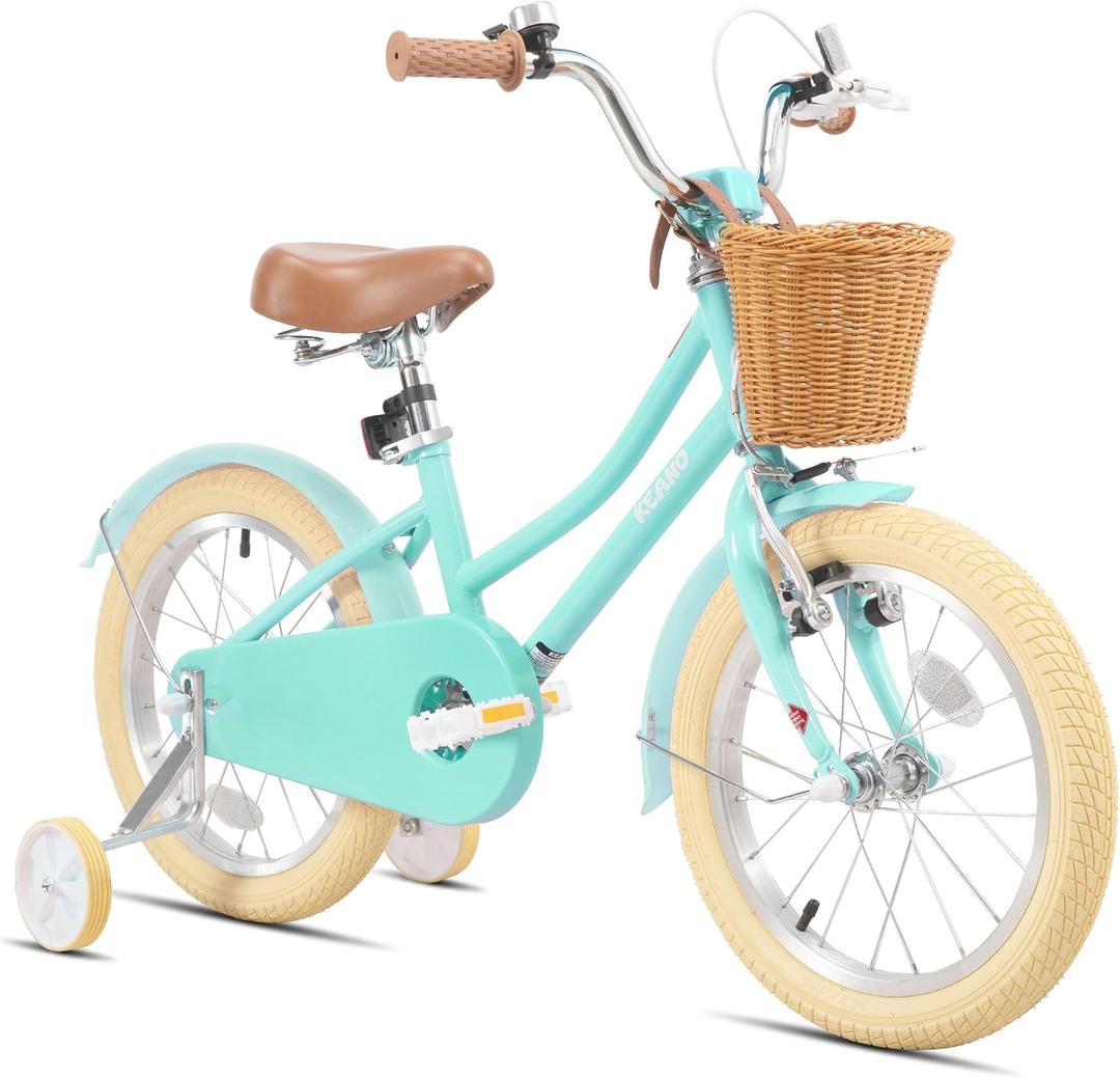 KEANO Girls Bike for 2-12 Years Old Toddlers and Kids, 12" 14" 16" 18“ Retro Style Kids Bike with Basket & Training Wheels, 20 Inch Kids' Bicycle with Kickstand, Multiple Colors
