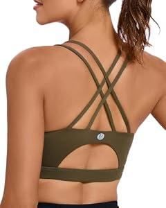 Sports Bras for Women, Padded Green Sports Bra Tank Top Sexy Crisscross Back High Impact Longline Workout Yoga Bra(WX2354Oak Brown, S)