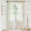 DUALIFE Cream Beige Natural Linen Semi Sheer Window Curtain 84 Inch Length Panels Drapes for Living Room Boho Neutral Rod Pocket Back Tab Long Curtains Set 2 for Farmhouse Decor Bedroom,Ivory,52 x 84
