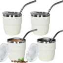 4 oz Stackable Cup, 4 Pack Mini Tumbler Shot Glass with Straw and Lid,Stainless Steel Espresso Cups-Vacuum Insulated Coffee Cup for for Wedding Party Whiskey Cocktail Bar, White (Small)
