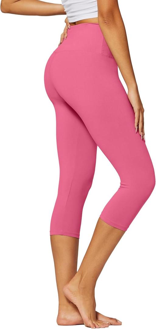 Conceited High Waisted Ultra Soft Leggings for Women - Full Length, Capri Length and Biker Shorts  (Small-Medium, Fuchsia Pink)