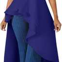Lrady Womens Casual Shirt Dress High Low Irregular Ruffle Hem Blouse Asymmetrical Peplum Long Tunic Tops (Blue, S)