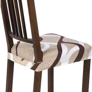 SearchI Stretch Dining Chair Seat Covers Set of 8, Soft Removable Washable Seat Covers for Dining Chairs, Dining Room Seat Cover Slipcover Protector (Rear-Covered, Beige)