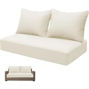 Outdoor Loveseat Cushion Set 46 x 24 inch Waterproof Oxford UV Resistant and Fade Resistant Patio Furniture Cushion, Deep Seat Cushions for Patio Couch, Bench and Swing Chair, Cream