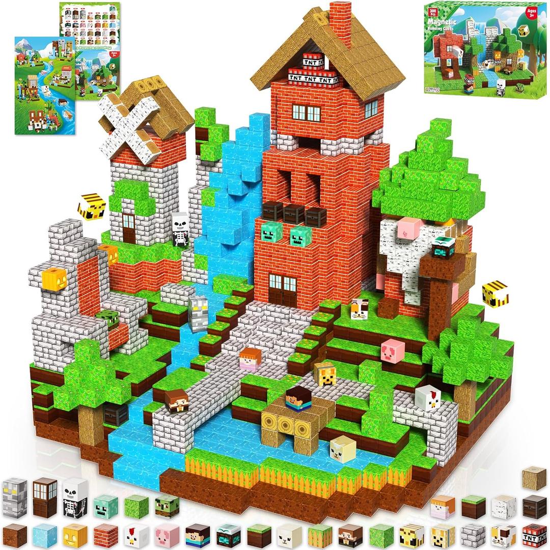 300PCS Magnetic Blocks - Magnetic Building Blocks, Stacking Magnet Cubes Toys, STEM Montessori Sensory Game Toys for Kids Boys and Girls Ages 3 4 5 6 7 8 Christmas Birthday Gifts