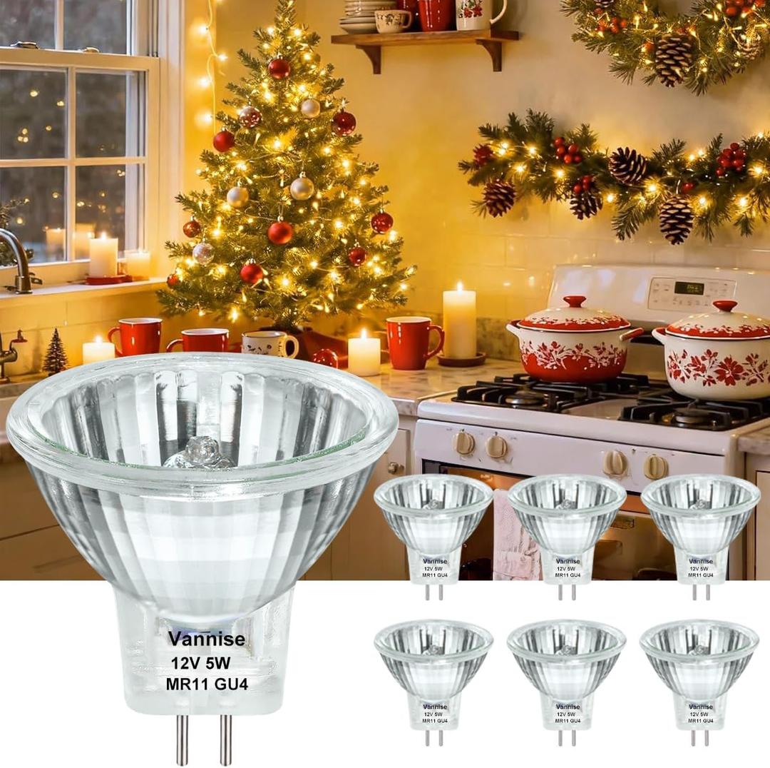 MR11 GU4 Base Halogen Bulb 12V 5W, FTD Spotlight Bulbs with Glass Cover, Fiber Optic Light Bulb Dimmable 2800K Warm White for Landscape, Christmas Tree Bulb, Track Lighting