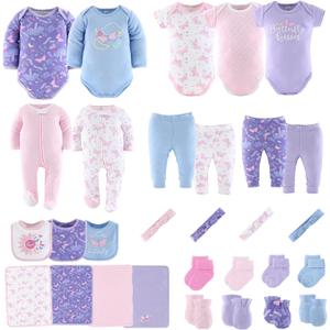 The Peanutshell Baby Layette Gift Set for Girls, Newborn Girl Gift Sets, Baby Clothes & Essentials, Purple Butterfly (3-6 Months)