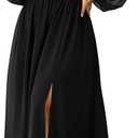 Women's Plus Size Dress Chiffon Long Sleeve Cowl Neck Wedding Guest Cocktail Party Maxi Dress (XX-Large Plus, Black)