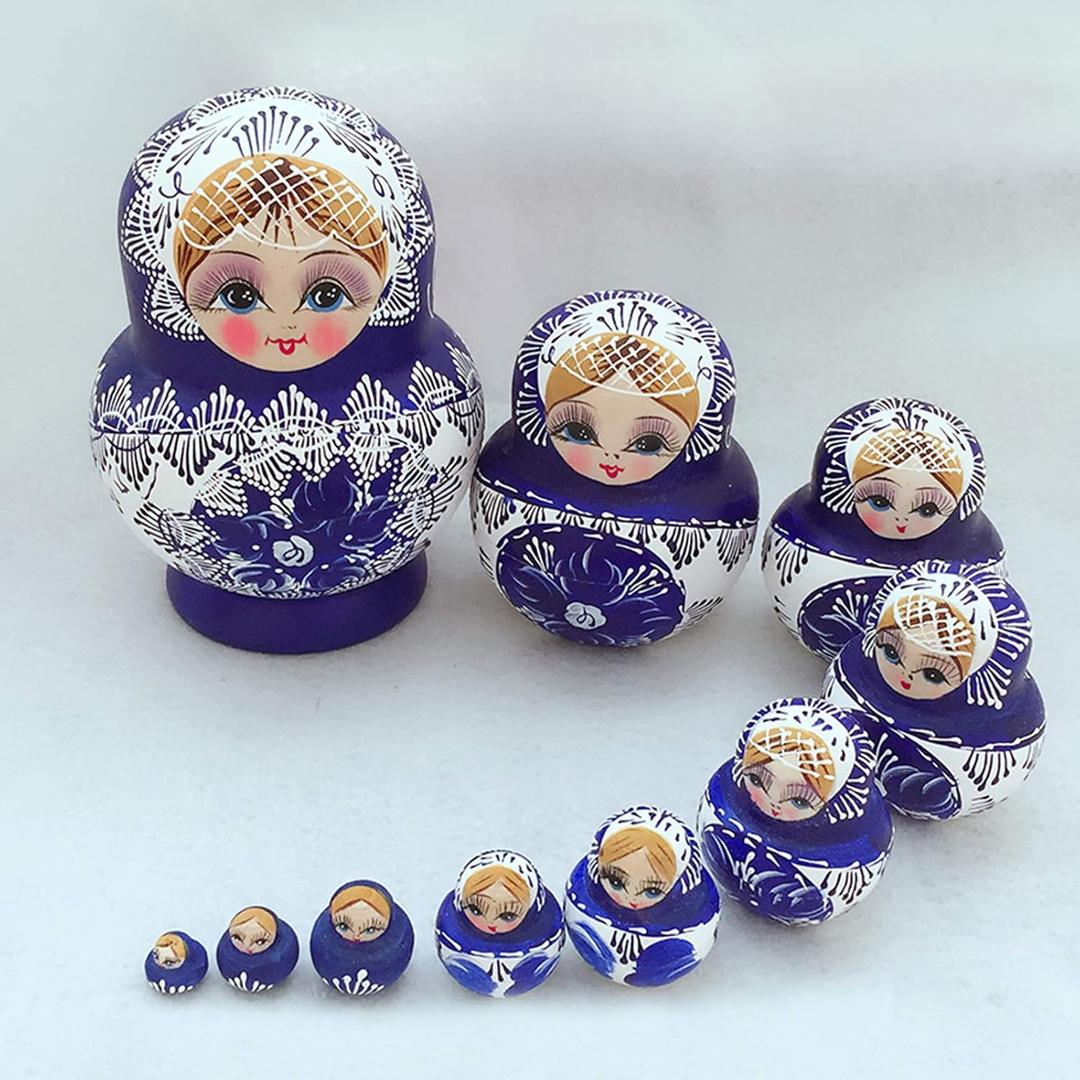 10-Layer Russian Nesting Dolls, Handcrafted Satin Wood Matryoshka Dolls for Kids & Adults, Holds Items, Christmas Decoration (1 Set)