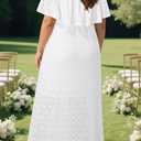 Pinup Fashion Women Plus Size Summer Dresses - Off The Shoulder Wedding Guest Eyelet Casual Maxi Dress Pockets (White, L)
