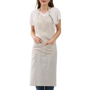 Amazhiyu Pure Linen Kitchen Apron with Pockets for Women Men Chef Cooking BBQ Crafting (Flax)