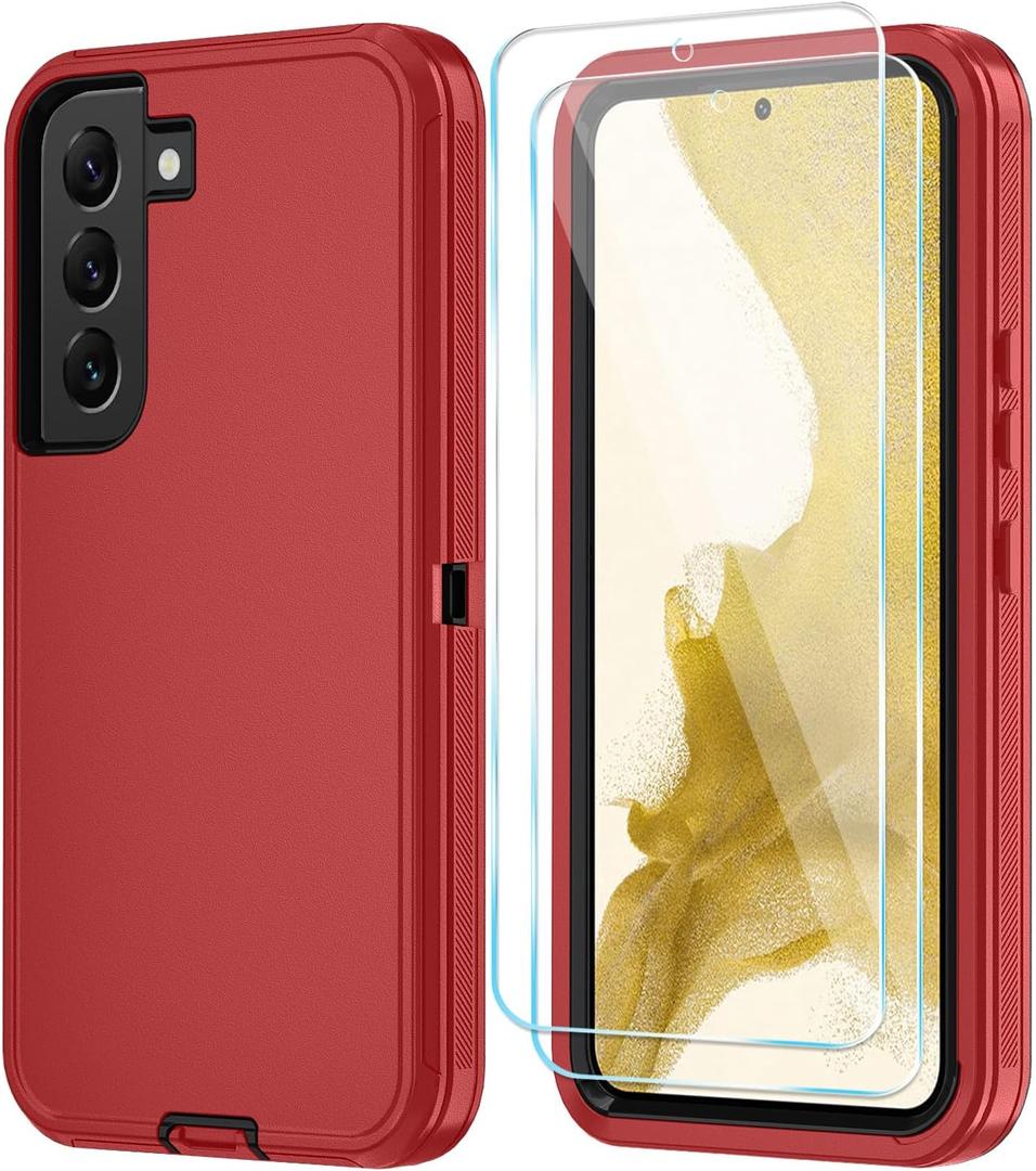ONOLA Phone Case for Samsung Galaxy S22 Case with HD Screen Protector, Heavy Duty Shockproof & Dropproof 3-Layer Cover Phone Case for Galaxy S22 6.1'', Red Black