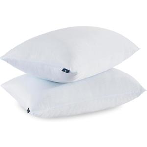 Serta Won't Go Flat Standard/Queen Size Set of 2 Down Alternative Cooling Bed Pillows, Extra Life Foam Core with Medium Support, Perfect for Back, Stomach or Side Sleepers, Blue 2 Count (Queen)