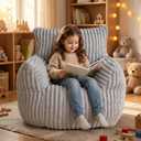Bean Bag Chair — Plush Faux Fur Memory Foam, Ultra Soft Floor Lounger for Bedroom, Dorm, Playroom & Small Spaces (Small Stripe Grey)