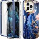 Cute Flower Case for iPhone 16 Pro 6.3 inch Built with Screen Protector, Lightweight and Stylish Full Body Shockproof Protective Rugged TPU Case for Women/Girls-Peafowl