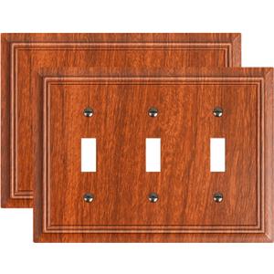 2-Pack Triple Toggle Light Switch Cover Plate, Durable Natural Bamboo Fiber Decorative Switch Plate Covers, Wood Grain 3 Gang Wall Plate, Corrosion Resistant
