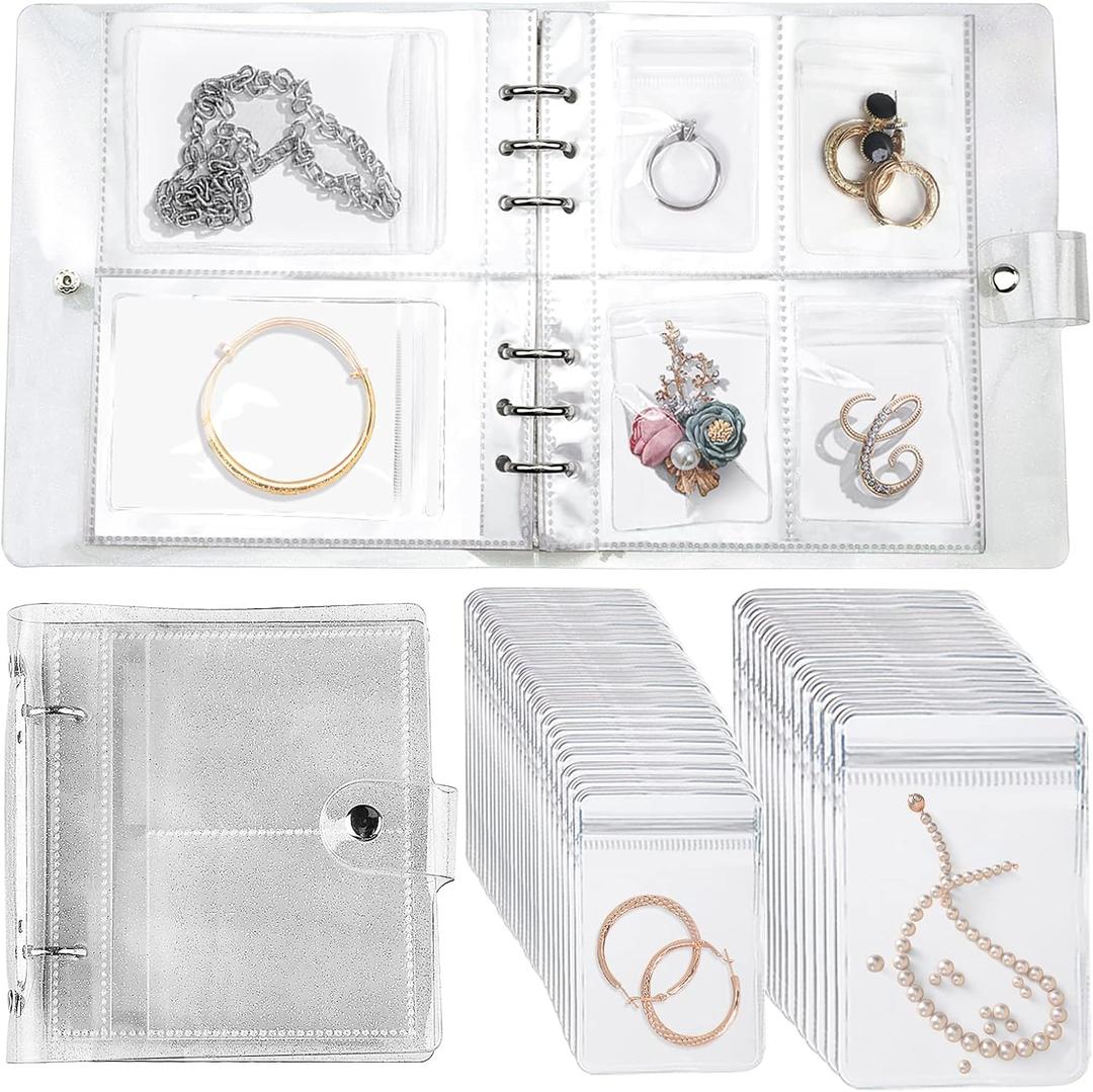 Transparent Jewelry Storage Book with Anti-Oxidation Pockets, Jewlwey Organizer Album New Generation, Various Sized Grid, Detachable, for Earrings, Necklace, Stud, Bracelets, and Rings for Travel